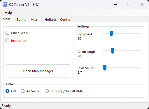 KX Trainer utility menu for Guild Wars 2 showing features and modules